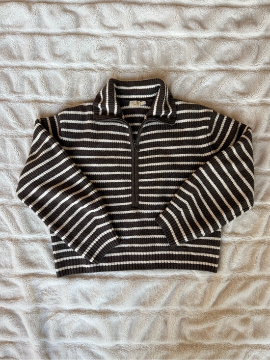 Faherty Sweaters - Faherty Jackson Quarter Zip in Mocha Stripe